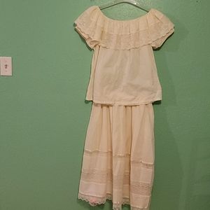 Carefree fashions cream top and skirt with lace